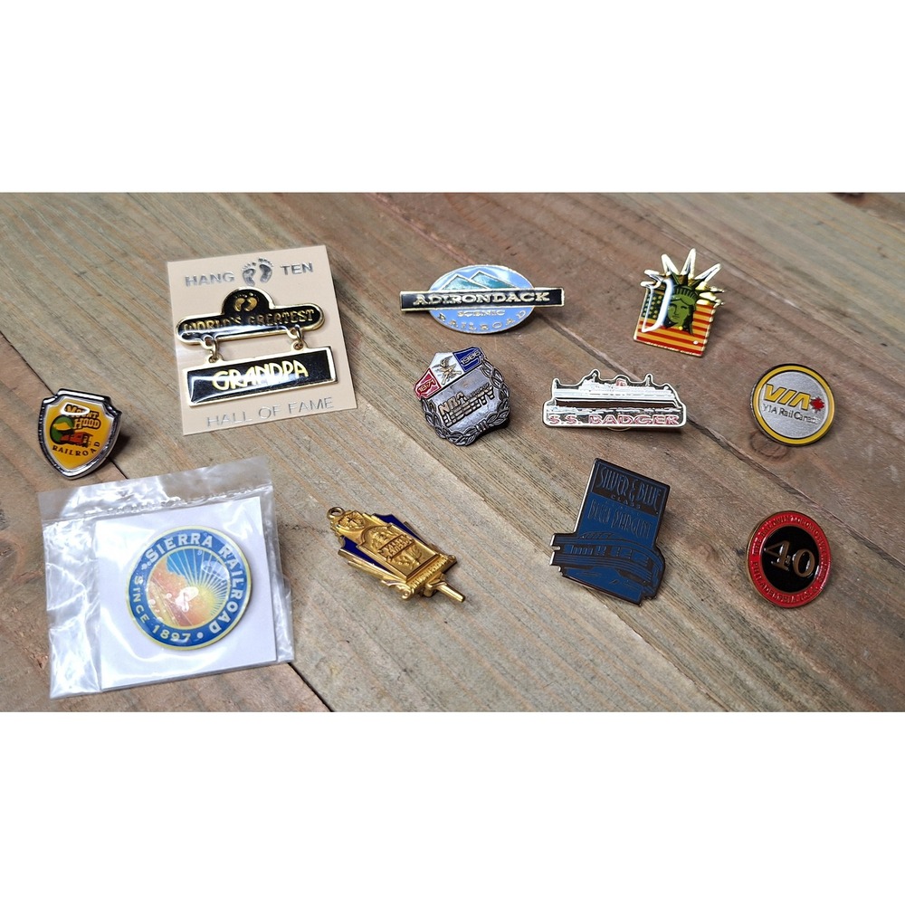 Vintage Enamel Pin Lot of Railroad Travel SS Badger Baldwin Locomotive Hang Ten